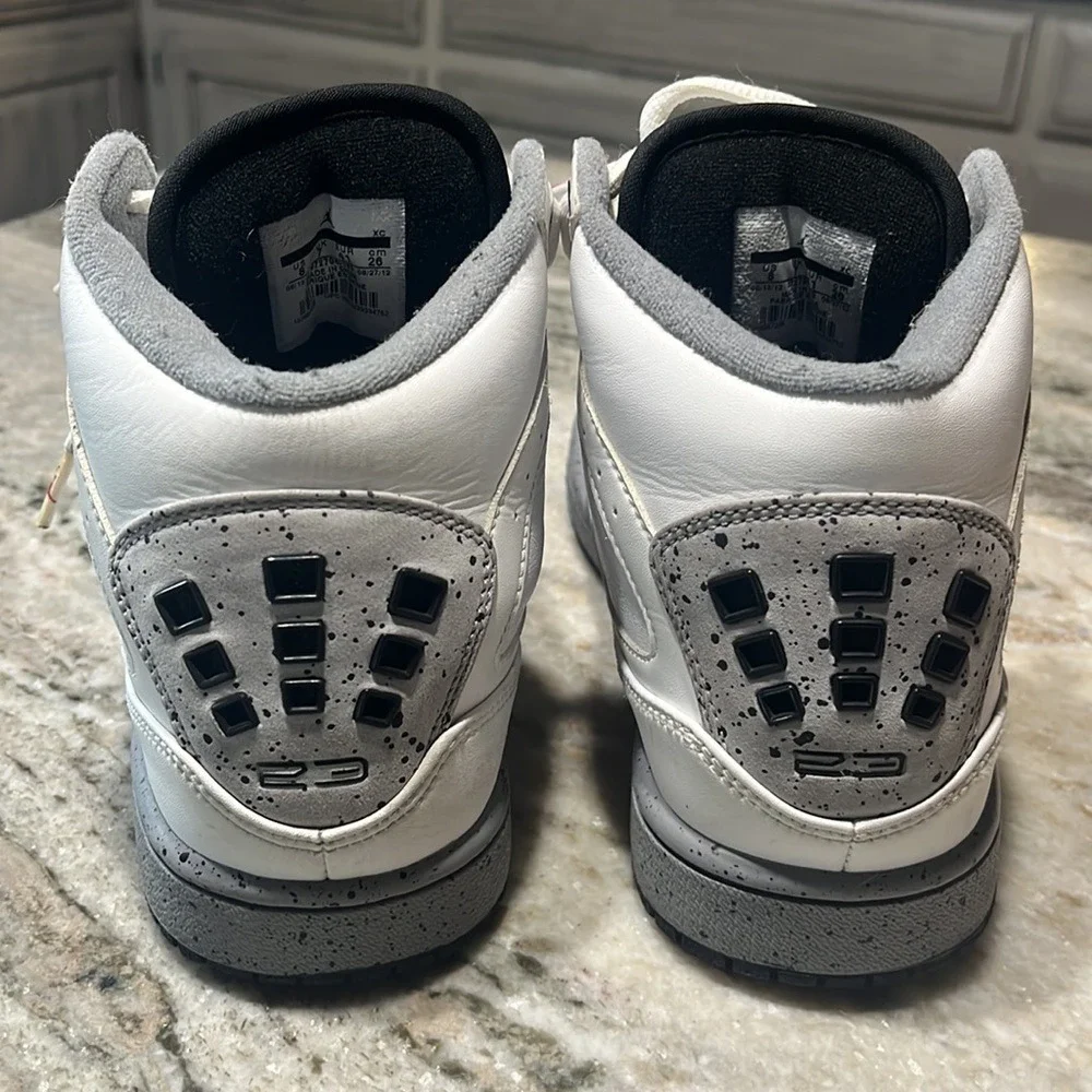 Jordan Flight 23 White Stealth Black Speckled Mid Top Sneakers 372704-120 Mens 8